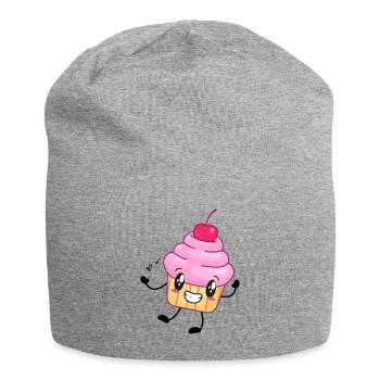 Cupcake muffin cartoon music character - Jersey Beanie - heather grey - Front