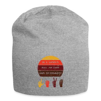 Cadeau en langue des signes | LOVE langue des signes - Bonnet en jersey - gris chiné - Devant
