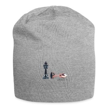 Pièces d’échecs métalliques illustration avec inscription - Bonnet en jersey - gris chiné - Devant