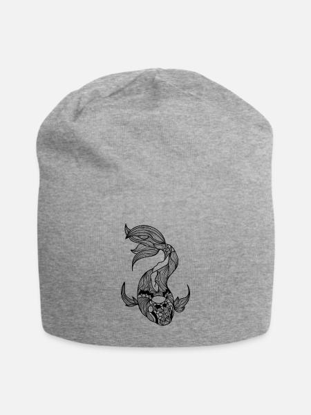 Koi Karpfen Koi Mandala Zeichnung Gartenteich - Jersey-Beanie - Grau meliert