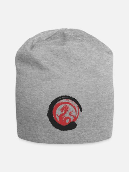 Drachen Japan Asien Bambus Sonne Kanji Natur - Jersey-Beanie - Grau meliert