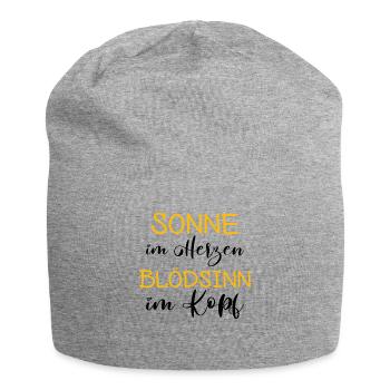 Sonne im Herzen - Blödsinn im Kopf - Jersey-Beanie - Grau meliert - Vorne