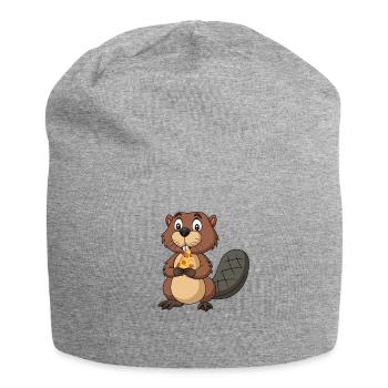 Witziger Biber mit Pizzastück Nagetiere Pizza - Jersey-Beanie - Grau meliert - Vorne