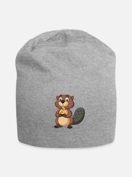 Witziger Biber mit Pizzastück Nagetiere Pizza - Jersey-Beanie - Grau meliert