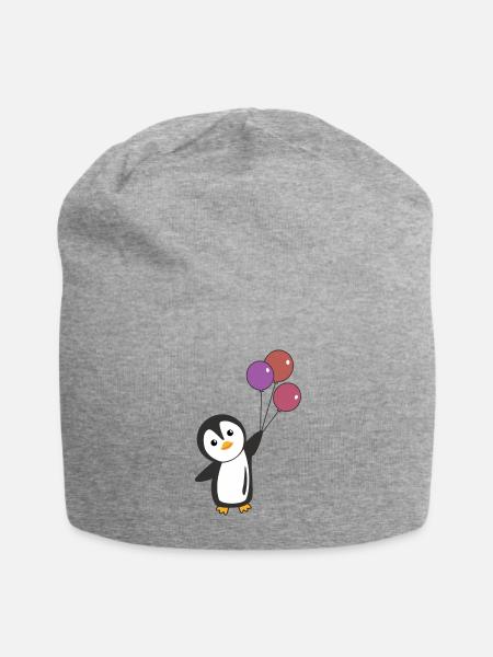 Le pingouin drôle vole avec des ballons en haut - Bonnet en jersey - gris chiné