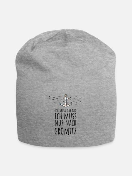 Ich muss gar nix ich muss nur nach Grömitz Ostsee - Jersey-Beanie - Grau meliert