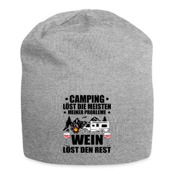 Camping und Wein - Jersey-Beanie - Grau meliert - Vorne