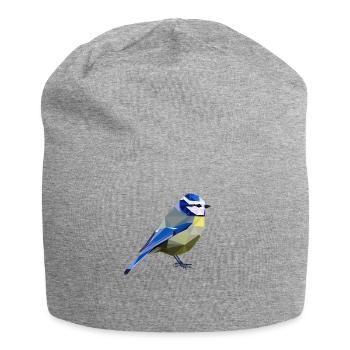 Mésange bleue en polygone - mésange d’oiseau indigène - Bonnet en jersey - gris chiné - Devant