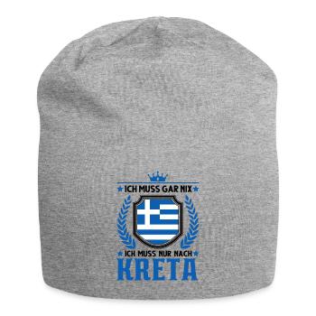Ich muss gar nix Ich muss nur nach Kreta Urlaub - Jersey-Beanie - Grau meliert - Vorne