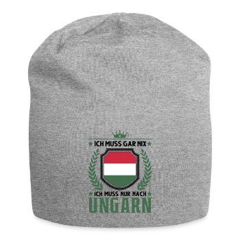 Ich muss gar nix Ich muss nur nach Ungarn - Jersey-Beanie - Grau meliert - Vorne