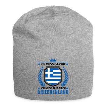Ich muss gar nix Ich muss nur nach Griechenland - Jersey-Beanie - Grau meliert - Vorne