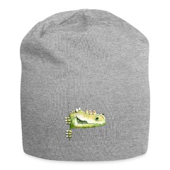 There's a crocodile watching I Dino I Lizard I Fun - Jersey Beanie - heather grey - Front