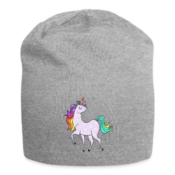 Licorne avec des astérisques et des couleurs arc-en-ciel - Bonnet en jersey - gris chiné - Devant
