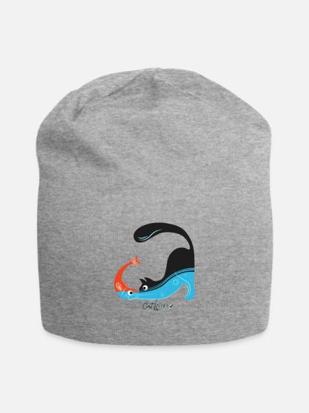 Le chat et l’image de poisson - Bonnet en jersey - gris chiné