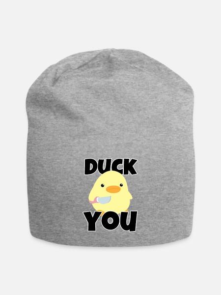 Duck you Ente Mit Messer Duck with Knife Meme Fun - Jersey-Beanie - Grau meliert