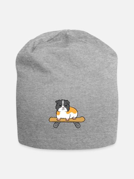 Skateboarding Guinea Pig Cute Skater Guinea Pig - Jersey Beanie - heather grey