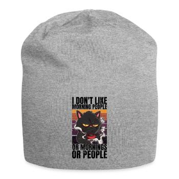 Katze mit Kaffee - I Don't Like Morning People - Jersey-Beanie - Grau meliert - Vorne