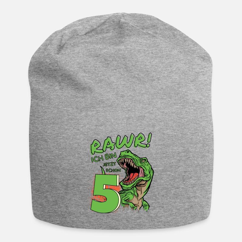 Dinosaurier Geburtstag T-Rex Ich bin jetzt schon 5 - Jersey-Beanie - Grau meliert