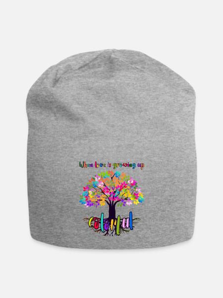 Colorful,bunt, Lebensbaum, Geschenk, farbenfroh - Jersey-Beanie - Grau meliert