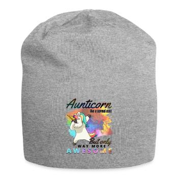 Aunticorn Einhorn für Tante und Patentante - Jersey-Beanie - Grau meliert - Vorne