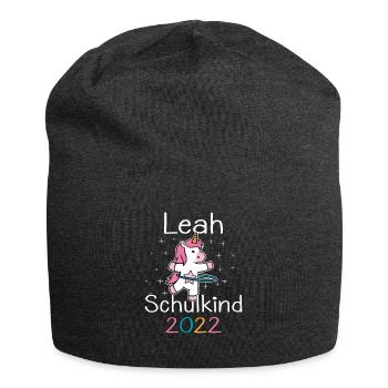 Einschulung 2022 Leah Einhorn Erstklässler 2022 - Jersey-Beanie - Anthrazit - Vorne