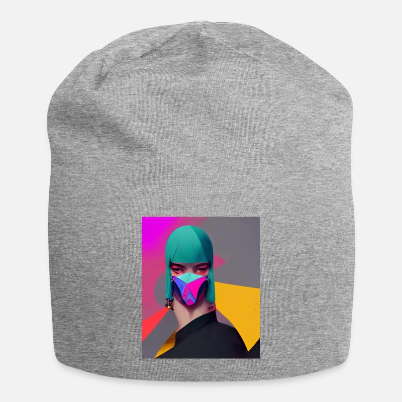 Frau mit Maske - Jersey-Beanie - Grau meliert