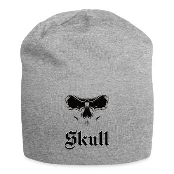 Totenkopf als Geschenkidee - Jersey-Beanie - Grau meliert - Vorne
