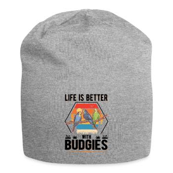 Life is better with Budgies Budgies Budgie - Jersey Beanie - heather grey - Front