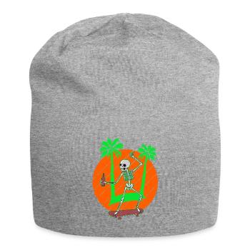 Skateboarding Skeleton Skater Palms and Drink - Jersey Beanie - heather grey - Front
