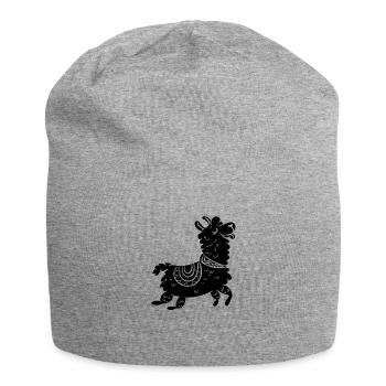 süßes Lama Alpaca - Jersey-Beanie - Grau meliert - Vorne