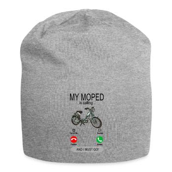 Mon cyclomoteur appelle - Cyclomoteur conduisant un cyclomoteur - Bonnet en jersey - gris chiné - Devant
