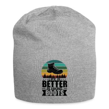 Life Is Better In Hiking Boots Berge Wandern - Jersey-Beanie - Grau meliert - Vorne