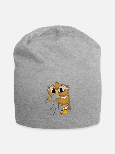 Eule - Jersey-Beanie - Grau meliert
