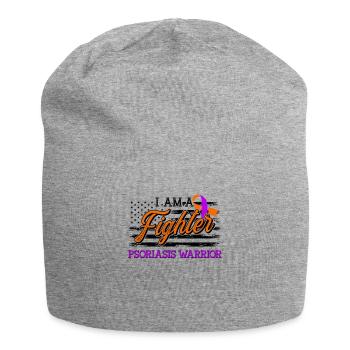 Psoriasis Warrior Fighter Lavender Orange Ribbon - Jersey Beanie - heather grey - Front