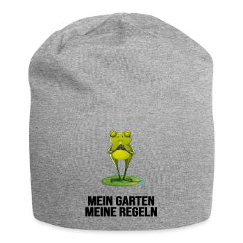 mein garten meine regeln frosch bei gartenarbeit - Jersey-Beanie - Grau meliert - Vorne