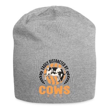 Easily distracted by Cows Cow Cattle Breeder Cow - Jersey Beanie - heather grey - Front