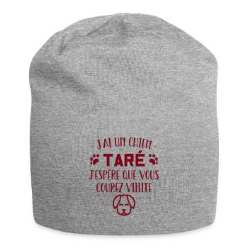 t-shirt j'ai un chien taré courez humour cadeau - Bonnet en jersey - gris chiné - Devant