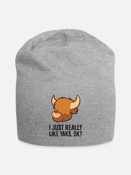 Ich mag Yaks einfach sehr, okay? Niedliches Yak - Jersey-Beanie - Grau meliert