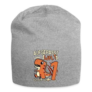 Kinder 1. Geburtstag Aufgepasst Welt Dinosaurier - Jersey-Beanie - Grau meliert - Vorne