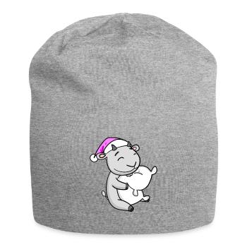 Goat with pillow and sleeping cap - Jersey Beanie - heather grey - Front