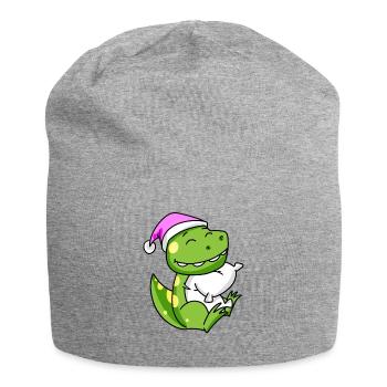 Dinosaurier mit Kissen und Schlafmütze - Jersey-Beanie - Grau meliert - Vorne