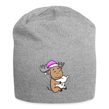 süßer Elch mit Kissen und Schlafmütze - Jersey-Beanie - Grau meliert - Vorne