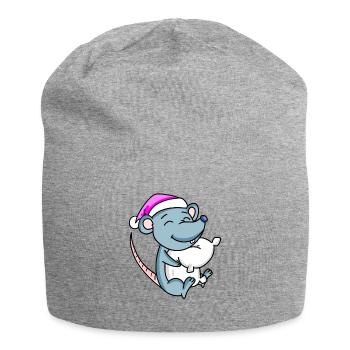 Maus mit Kissen und Schlafmütze - Jersey-Beanie - Grau meliert - Vorne