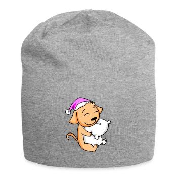 Dog with pillow and sleeping cap - Jersey Beanie - heather grey - Front