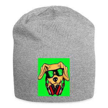 Chien avec écouteurs et fond vert - Bonnet en jersey - gris chiné - Devant