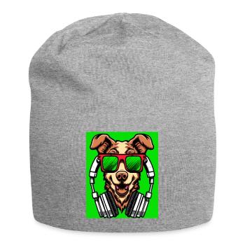 Chien avec écouteurs et fond vert - Bonnet en jersey - gris chiné - Devant