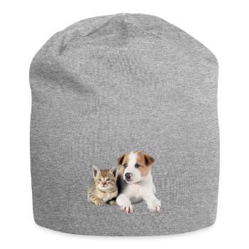 Süßes Hundebaby und Katzenbaby - Jersey-Beanie - Grau meliert - Vorne