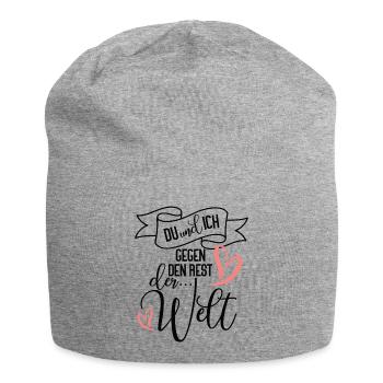 Du und ich gegen den Rest der Welt Liebe Motiv - Jersey-Beanie - Grau meliert - Vorne