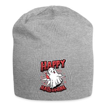 Cheerful Halloween ghost drinks wine. - Jersey Beanie - heather grey - Front
