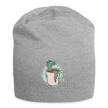 Drache in einer Tasse niedliches Fabelwesen - Jersey-Beanie - Grau meliert - Vorne